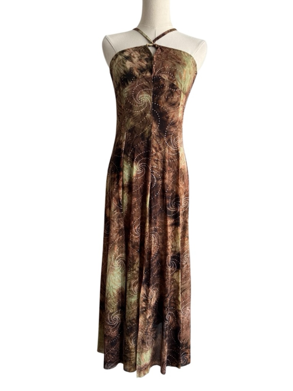 Halter Midi Bodysuit Dress Sz M Brown Earth Tone Goddess Festival High Slit Rave